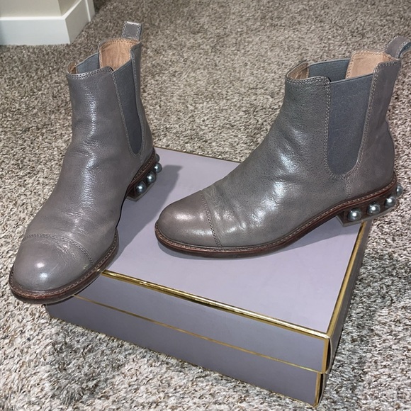 Shiny Gray Leather Ankle Boots w/ Pearls - Picture 6 of 6